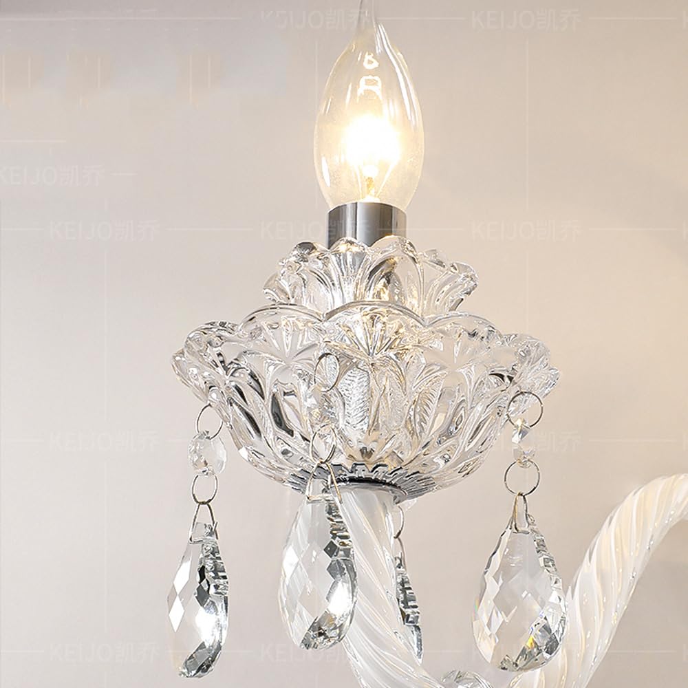 SWEMOPP White Crystal Wall Sconce – 2-Light LED French Country Wall Lamp for Bedroom, Bathroom & Living Room