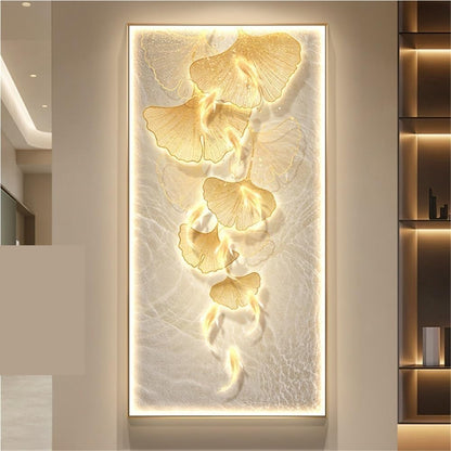 Ginkgo Leaf LED Wall Art – 3D Lighted Mural for Bedroom & Living Room, Modern Illuminated Home Décor Painting