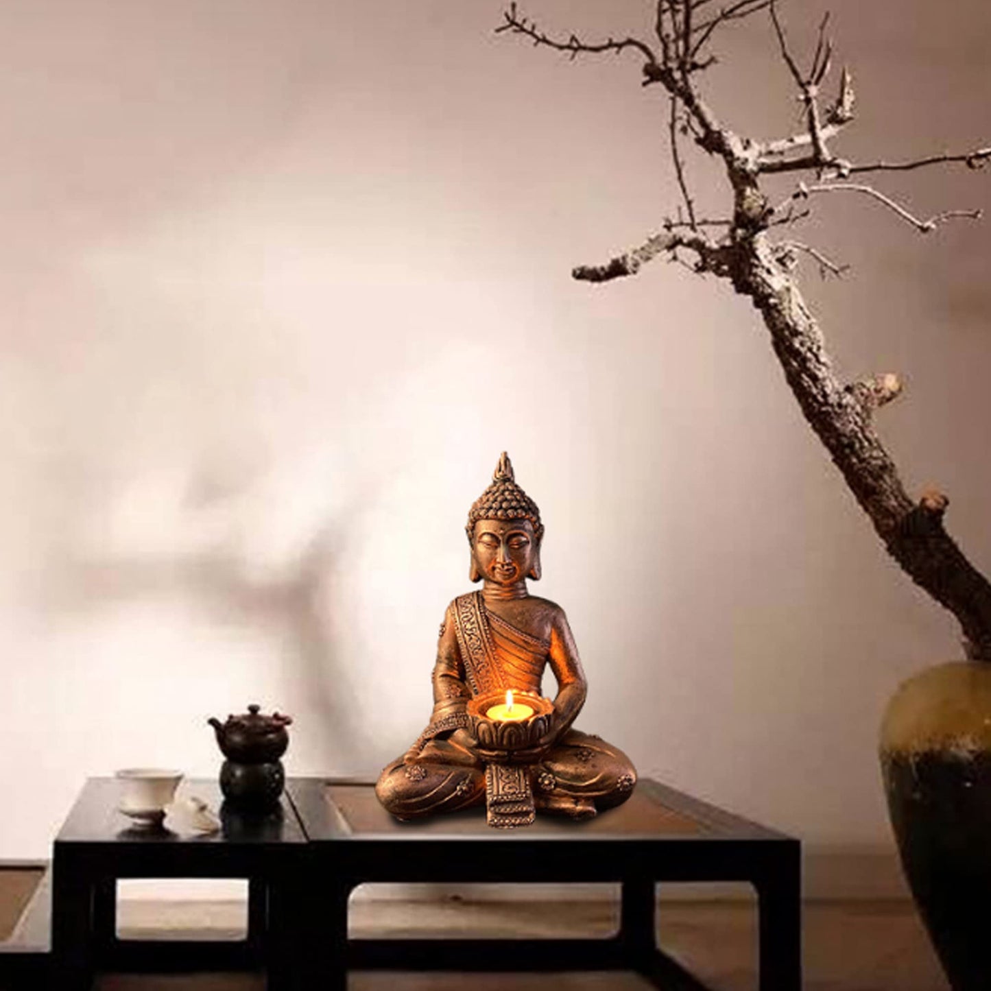 Meditating Buddha Statue – Feng Shui Resin Figurine for Home, Garden, and Zen Décor (Copper Finish)
