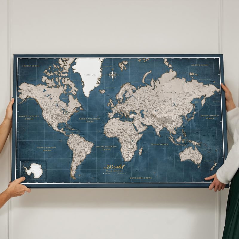 Canvas World Map with Cork Pin Board – 120x80cm Wall Art for Travel Planning & Home Décor