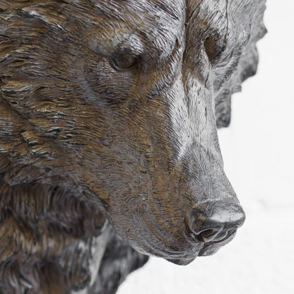 Bear Head Wall Sculpture – Large Brown Resin Animal Bust, Rustic Wall-Mounted Home Decoration (31x43x22cm)