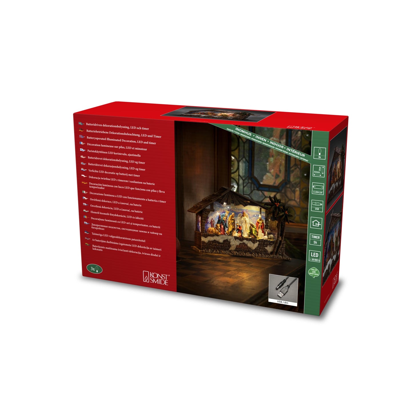 Konstsmide LED Snow Globe Nativity – Indoor Christmas Decoration with Water, Battery or USB Operated