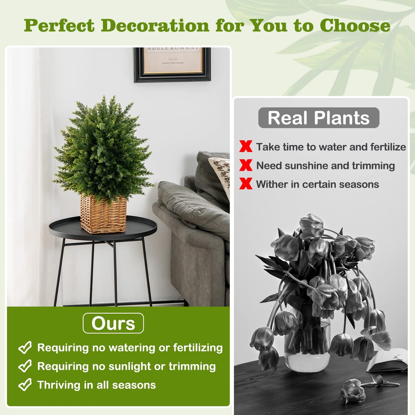 Set of 2 Artificial Cypress Topiary Ball Trees – 50cm Faux Cedar Plants in Weighted Pots, Indoor & Outdoor Decorative Greenery