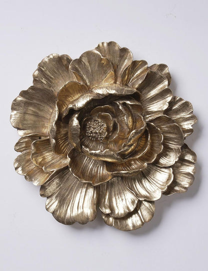HAUCOZE Gold Flower Wall Sculpture – Modern Polyresin Wall Art Decor & Gift Figurine, 31cm