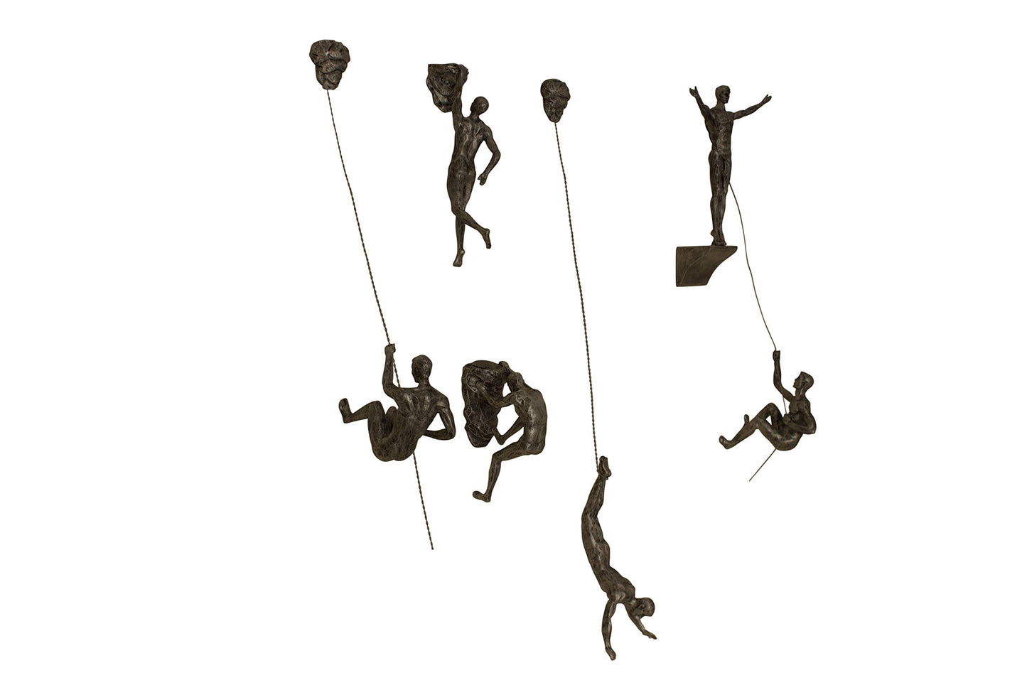 Set of 6 Bronze Climbing Men Wall Sculptures – Hanging Resin & Metal Figurines for Indoor/Outdoor Wall Art