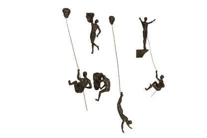 Set of 6 Bronze Climbing Men Wall Sculptures – Hanging Resin & Metal Figurines for Indoor/Outdoor Wall Art