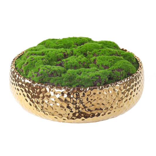 Handmade Golden Ceramic Moss Bowl – 9.5" Artificial Moss Centerpiece for Home, Office & Living Room Décor