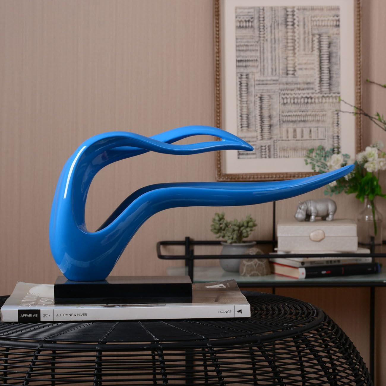 Modern Abstract Sculpture – Blue Polyresin Figurine Home Décor & Table Centerpiece (40cm)