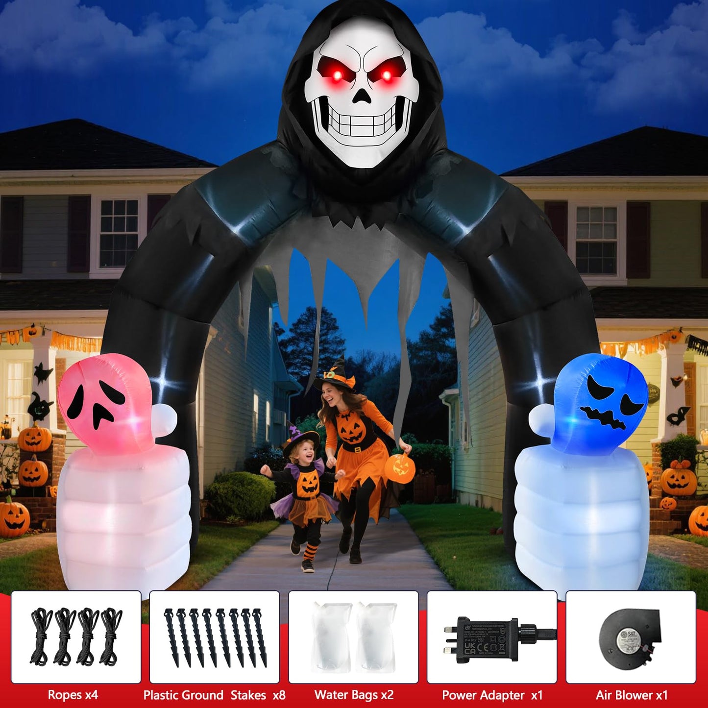 Danxilu 10FT Halloween Inflatable Grim Reaper Arch – Outdoor LED Yard Decoration for Haunted House, Garden & Party