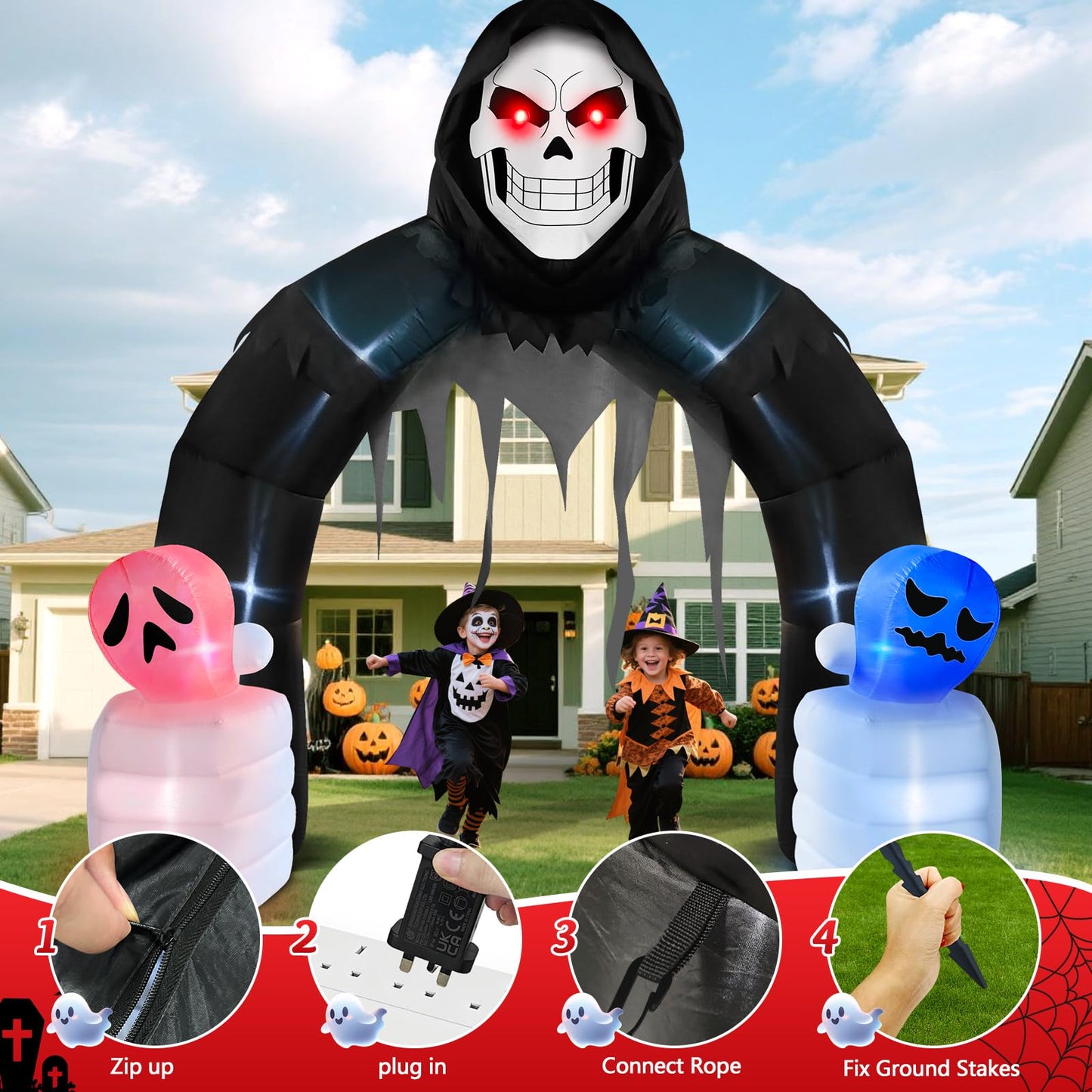 Danxilu 10FT Halloween Inflatable Grim Reaper Arch – Outdoor LED Yard Decoration for Haunted House, Garden & Party
