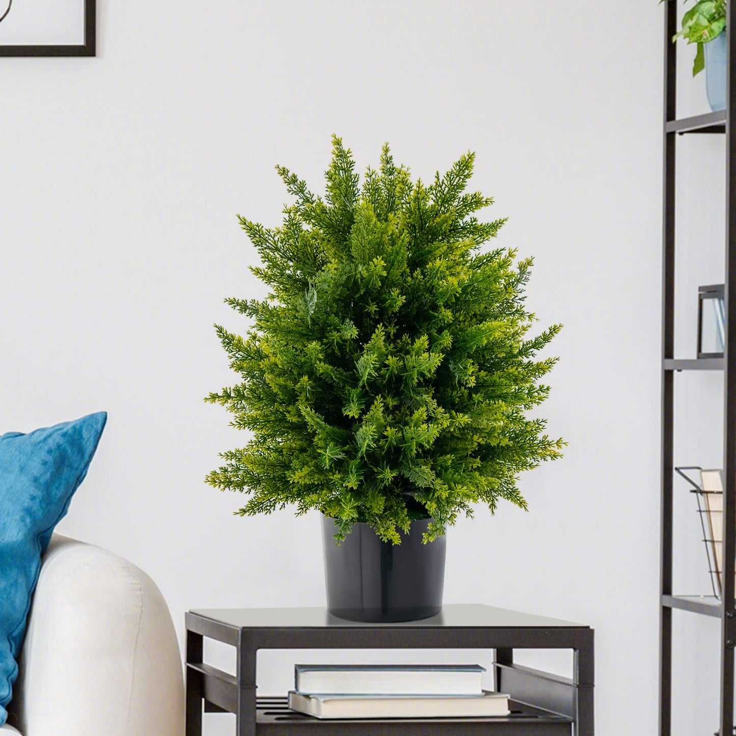 Set of 2 Artificial Cypress Topiary Ball Trees – 50cm Faux Cedar Plants in Weighted Pots, Indoor & Outdoor Decorative Greenery