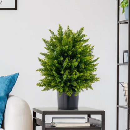 Set of 2 Artificial Cypress Topiary Ball Trees – 50cm Faux Cedar Plants in Weighted Pots, Indoor & Outdoor Decorative Greenery