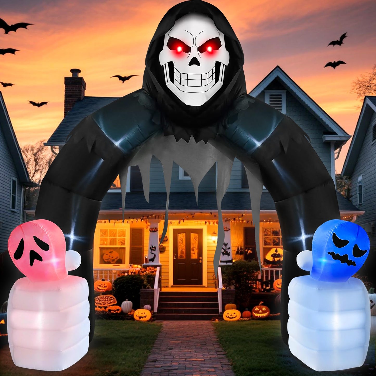 Danxilu 10FT Halloween Inflatable Grim Reaper Arch – Outdoor LED Yard Decoration for Haunted House, Garden & Party