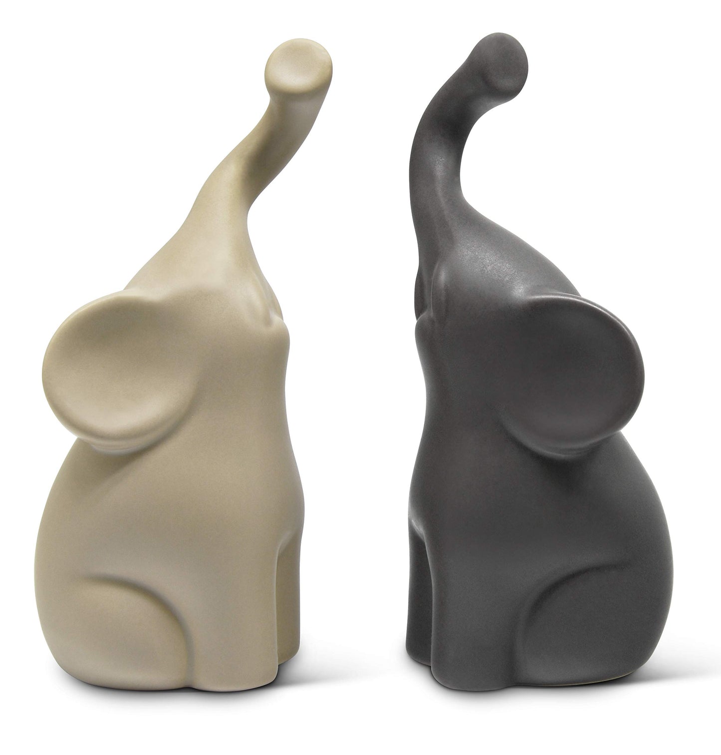 Loving Elephant Pair Sculpture – Modern Ceramic Decoration Set (Beige & Grey, 16cm High) – Ideal Gift for Couples