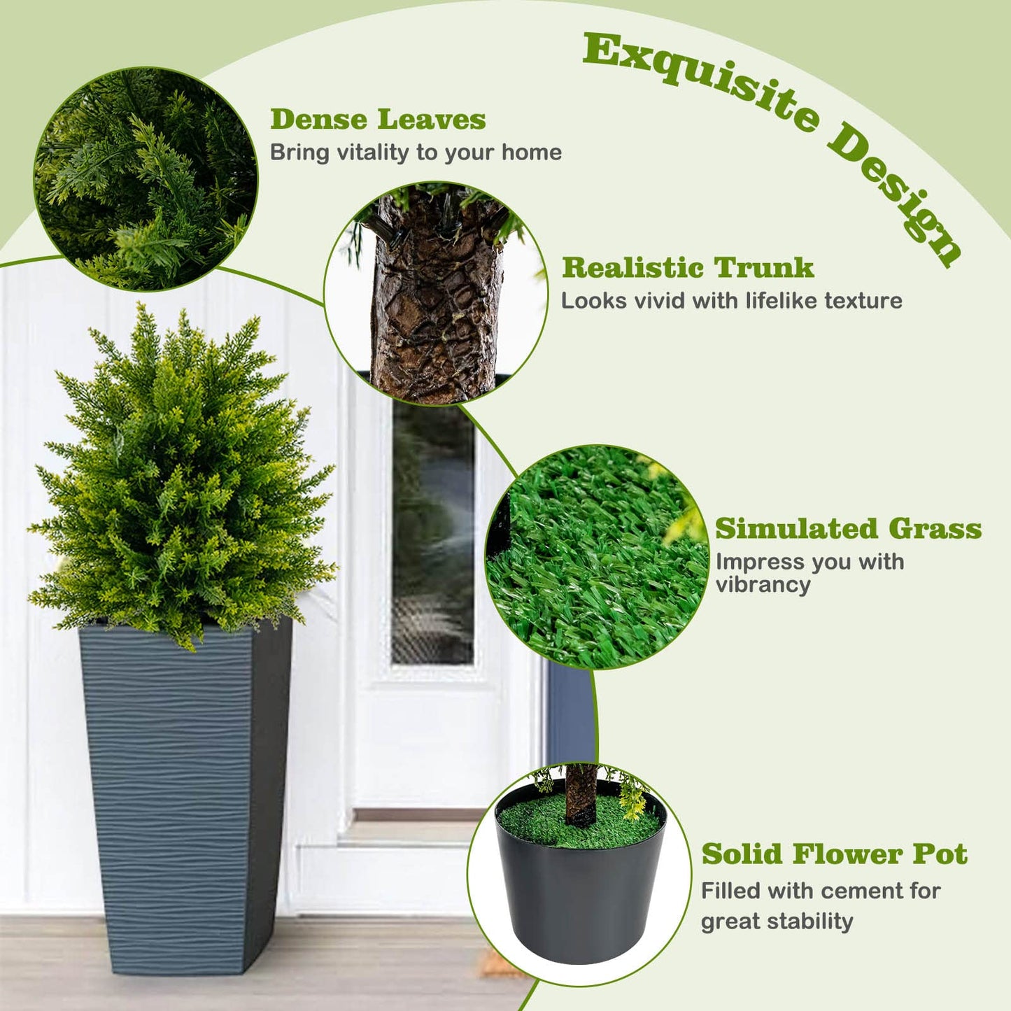 Set of 2 Artificial Cypress Topiary Ball Trees – 50cm Faux Cedar Plants in Weighted Pots, Indoor & Outdoor Decorative Greenery