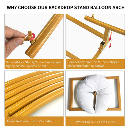 6.6FT Tilted Heart Metal Balloon Arch Stand – Gold Wedding Backdrop Frame with Water Bags for Weddings, Proposals & Party Decorations