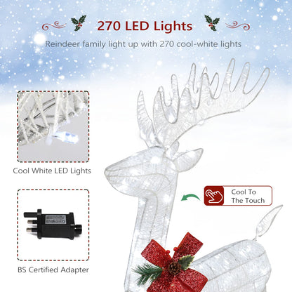 3-Piece Lighted Reindeer Christmas Decoration Set – Pre-Lit 270 LED Deer Family with Remote, Timer & Ground Stakes – Indoor/Outdoor Plug-In Ornament