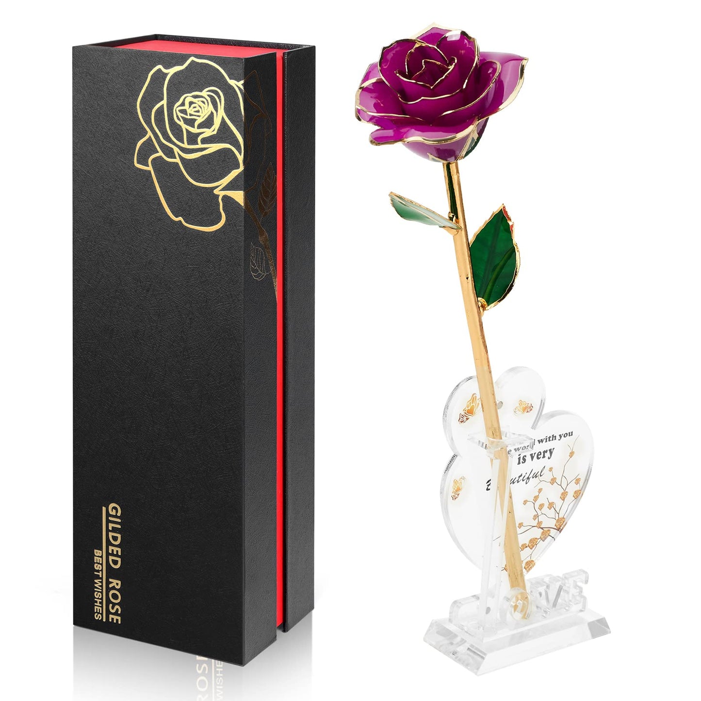 Gold-Dipped Infinity Rose – Purple Preserved Real Flower with Resin Finish & Gift Box, Eternal Rose for Anniversaries, Birthdays & Valentine’s Day