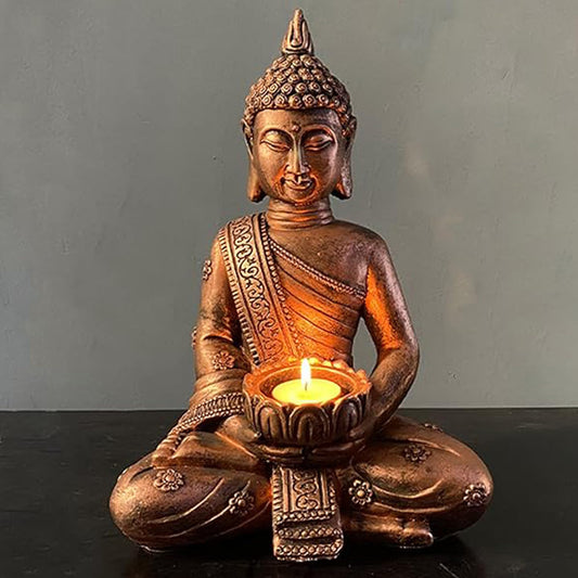 Meditating Buddha Statue – Feng Shui Resin Figurine for Home, Garden, and Zen Décor (Copper Finish)