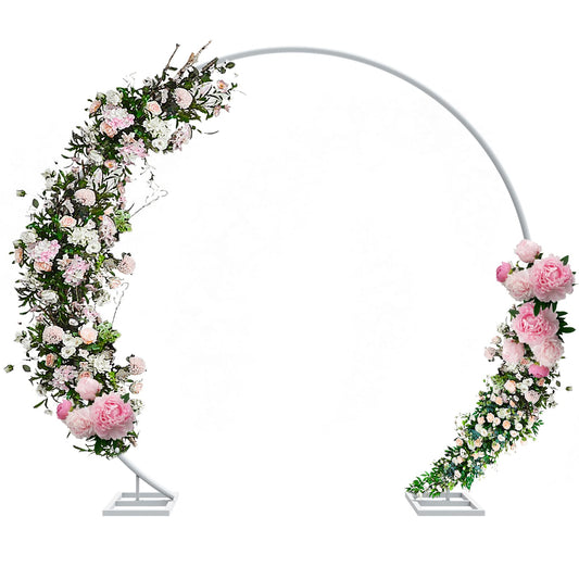 Large White Metal Circular Wedding Arch – 240x200cm Heavy Duty Round Backdrop Frame for Balloons, Flowers & Event Decorations