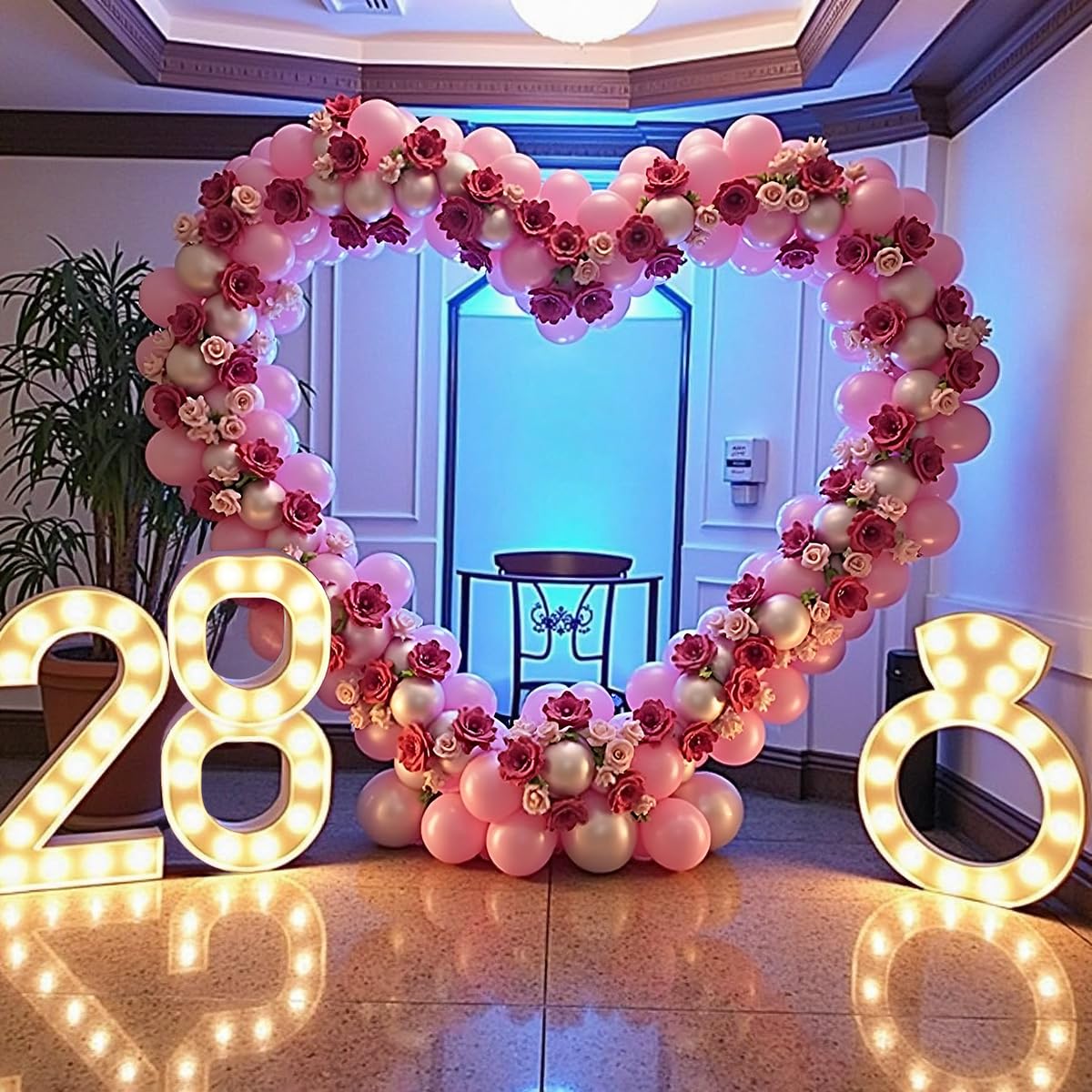 6.6FT Double Heart Balloon Arch Stand – Large Metal Frame for Weddings, Engagements, Valentine’s Day & Party Decorations (Gold)