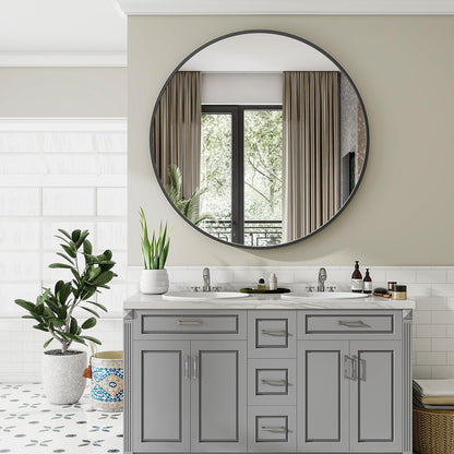 106cm Large Round Wall Mirror – Black Aluminium Alloy Frame, Tempered Glass Decorative Mirror for Bathroom, Bedroom, Living Room & Entryway