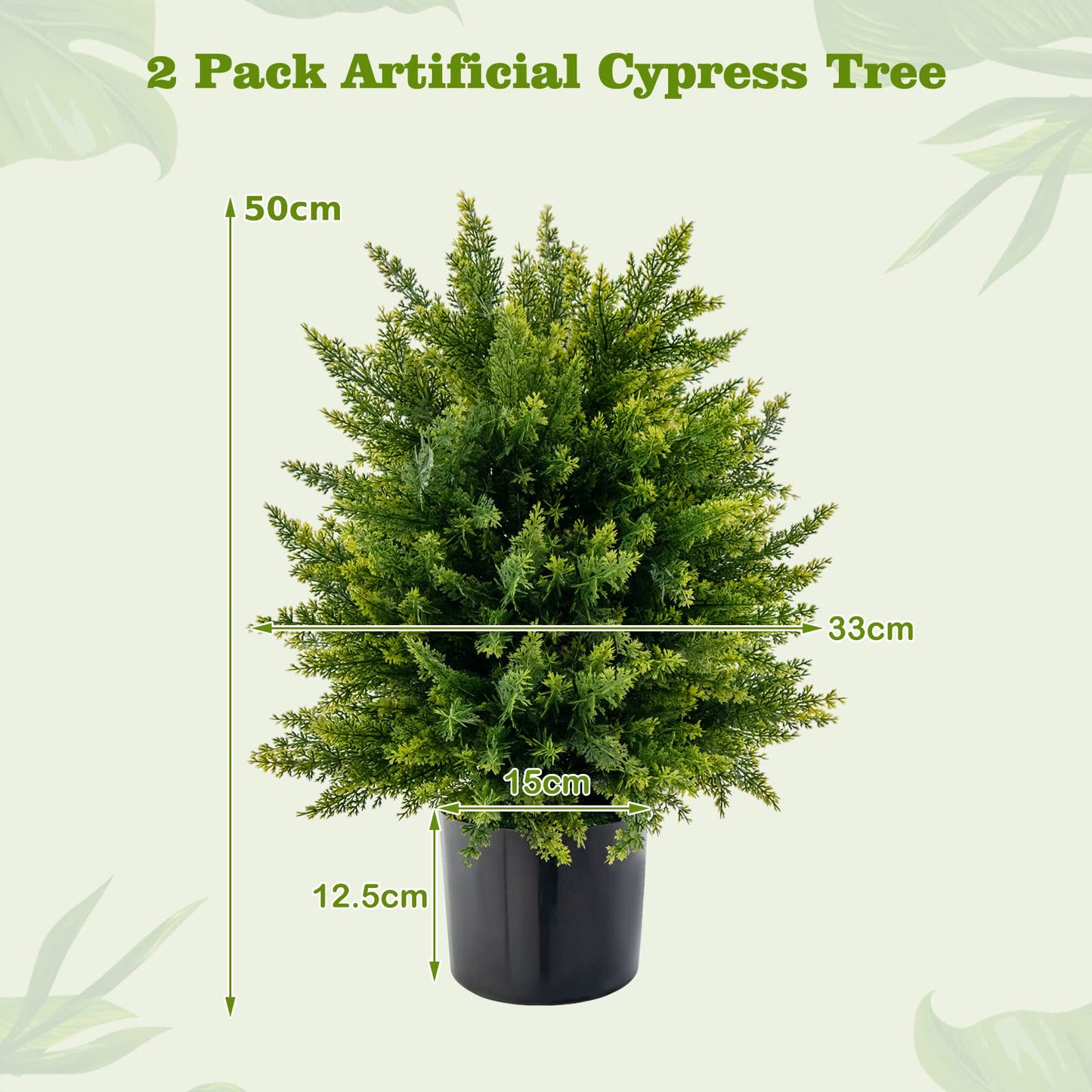 Set of 2 Artificial Cypress Topiary Ball Trees – 50cm Faux Cedar Plants in Weighted Pots, Indoor & Outdoor Decorative Greenery