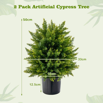 Set of 2 Artificial Cypress Topiary Ball Trees – 50cm Faux Cedar Plants in Weighted Pots, Indoor & Outdoor Decorative Greenery