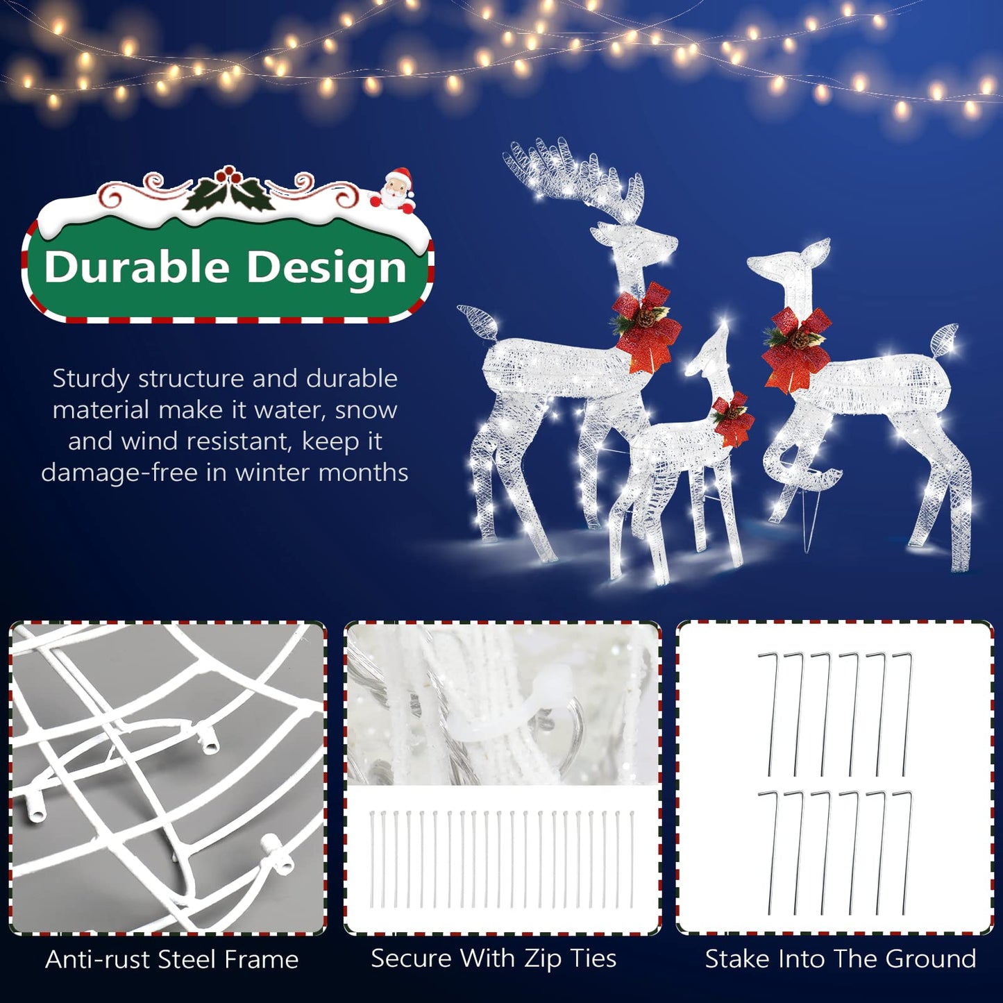 3-Piece Lighted Reindeer Christmas Decoration Set – Pre-Lit 270 LED Deer Family with Remote, Timer & Ground Stakes – Indoor/Outdoor Plug-In Ornament