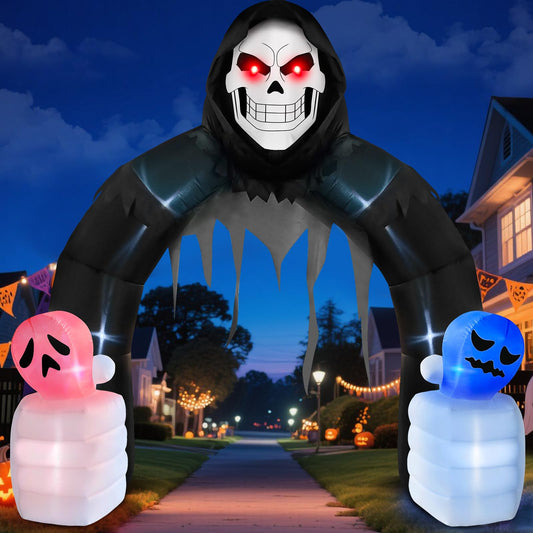 Danxilu 10FT Halloween Inflatable Grim Reaper Arch – Outdoor LED Yard Decoration for Haunted House, Garden & Party