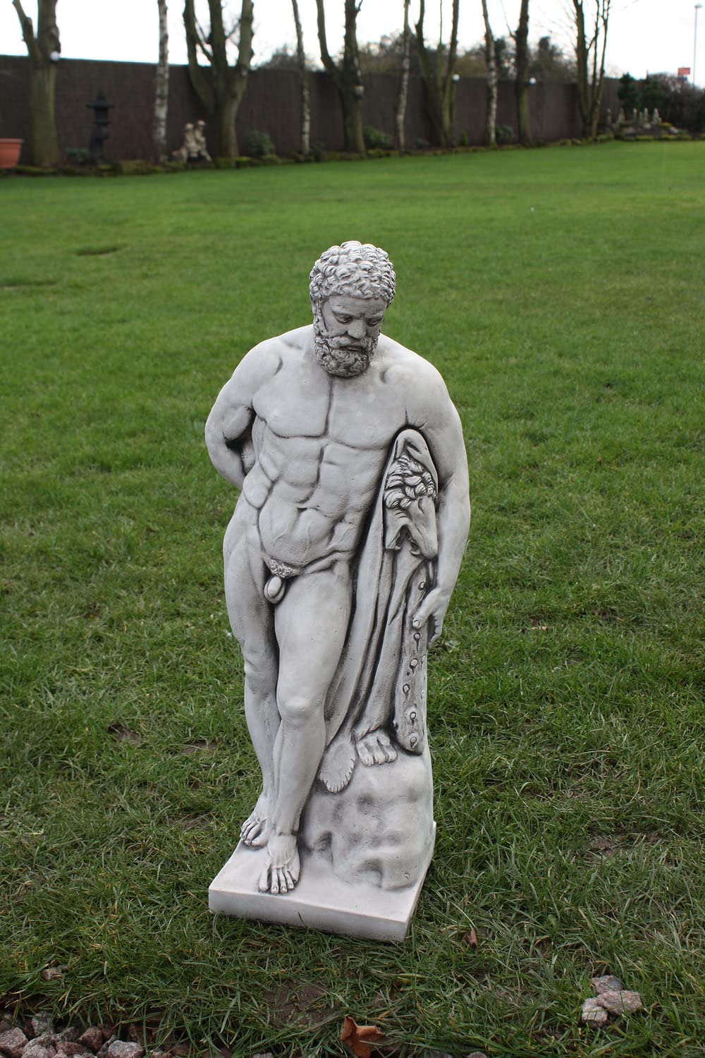 Ancient Greek-Style Concrete Male Sculpture – Handmade Stone Statue Garden & Home Ornament (Grey)