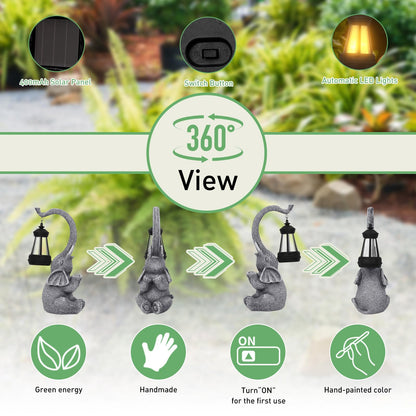 Solar Elephant Garden Statue – Outdoor Resin Ornament with LED Lantern, Weatherproof Décor for Patio, Yard & Home – Gift for Mum & Women