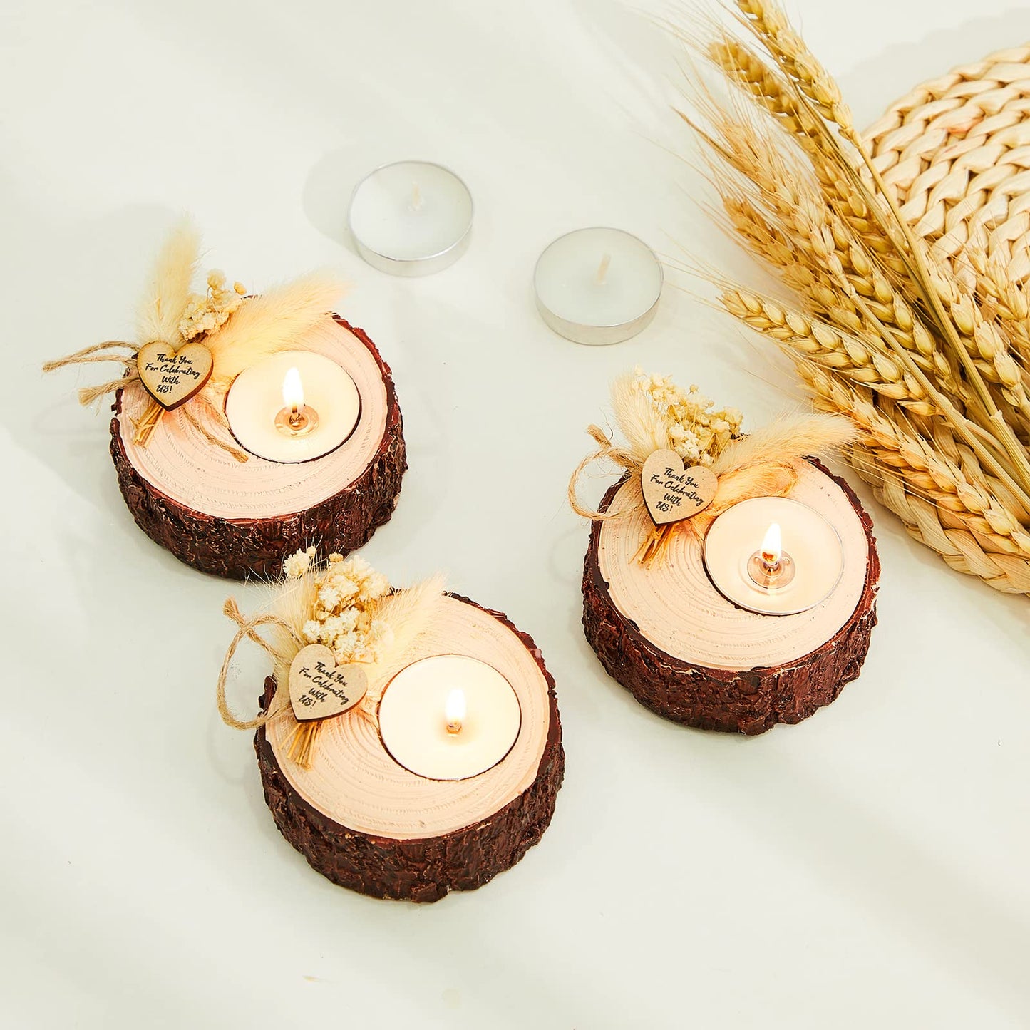 50-Piece Rustic Wedding Candle Favors – Tealight Holders with Dried Flowers for Bridal Showers & Wedding Décor