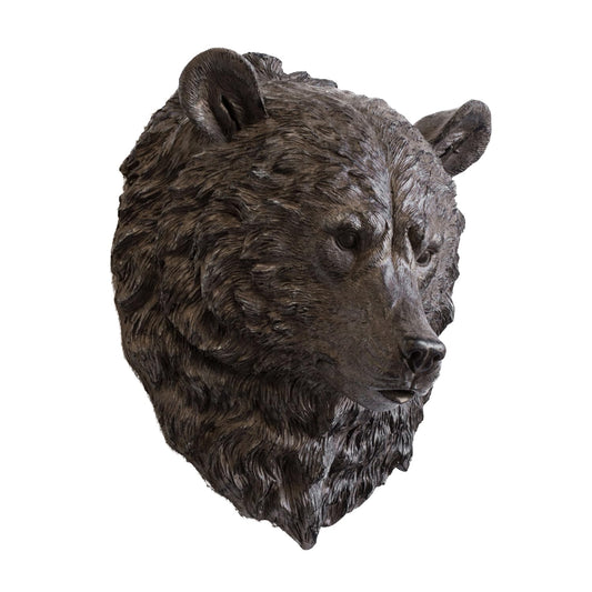 Bear Head Wall Sculpture – Large Brown Resin Animal Bust, Rustic Wall-Mounted Home Decoration (31x43x22cm)