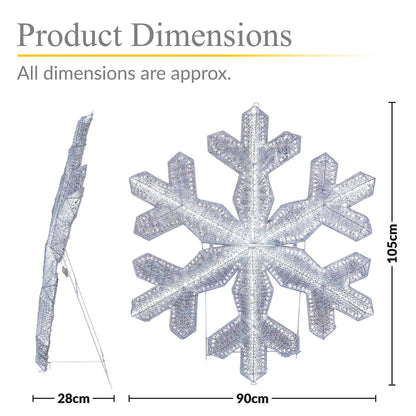 100cm Giant Pre-Lit Snowflake Christmas Decoration with 180 LED Lights – Indoor/Outdoor, Cool White