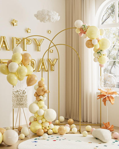 Set of 3 Gold Metal Wedding Arch Backdrop Stands – 7.2FT, 6.6FT, 6FT Balloon Arch Frames for Ceremony, Reception & Event Decorations