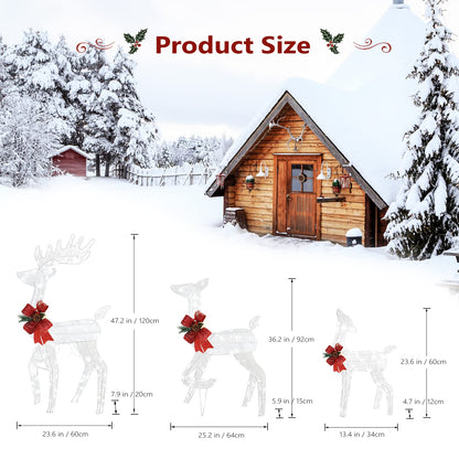 3-Piece Lighted Reindeer Christmas Decoration Set – Pre-Lit 270 LED Deer Family with Remote, Timer & Ground Stakes – Indoor/Outdoor Plug-In Ornament