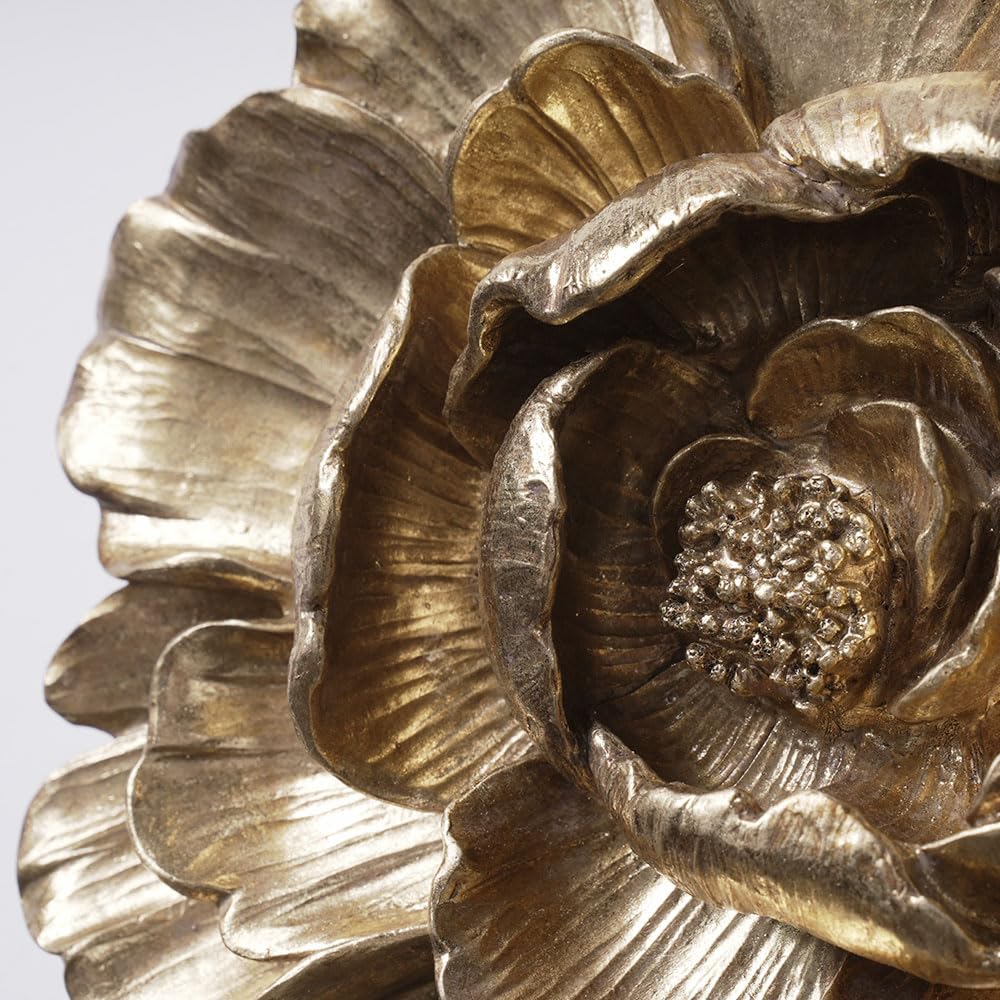 HAUCOZE Gold Flower Wall Sculpture – Modern Polyresin Wall Art Decor & Gift Figurine, 31cm