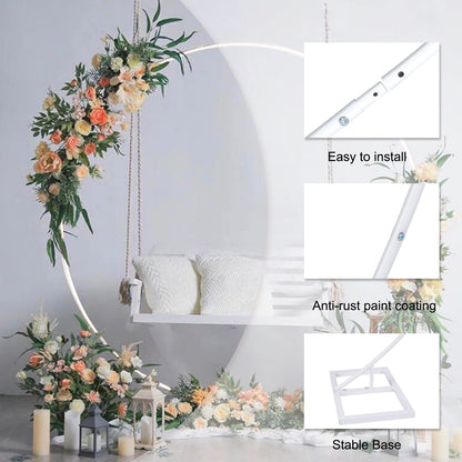 Large White Metal Circular Wedding Arch – 240x200cm Heavy Duty Round Backdrop Frame for Balloons, Flowers & Event Decorations