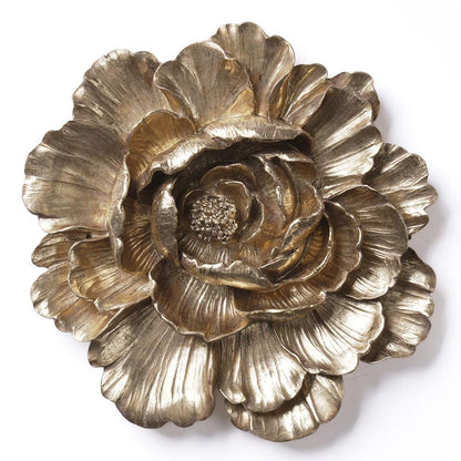 HAUCOZE Gold Flower Wall Sculpture – Modern Polyresin Wall Art Decor & Gift Figurine, 31cm