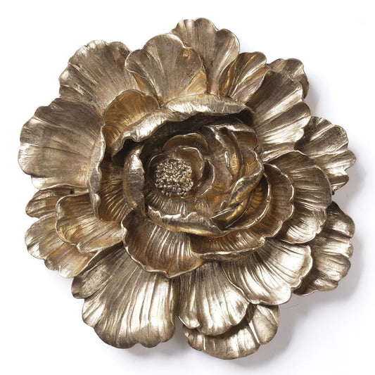HAUCOZE Gold Flower Wall Sculpture – Modern Polyresin Wall Art Decor & Gift Figurine, 31cm