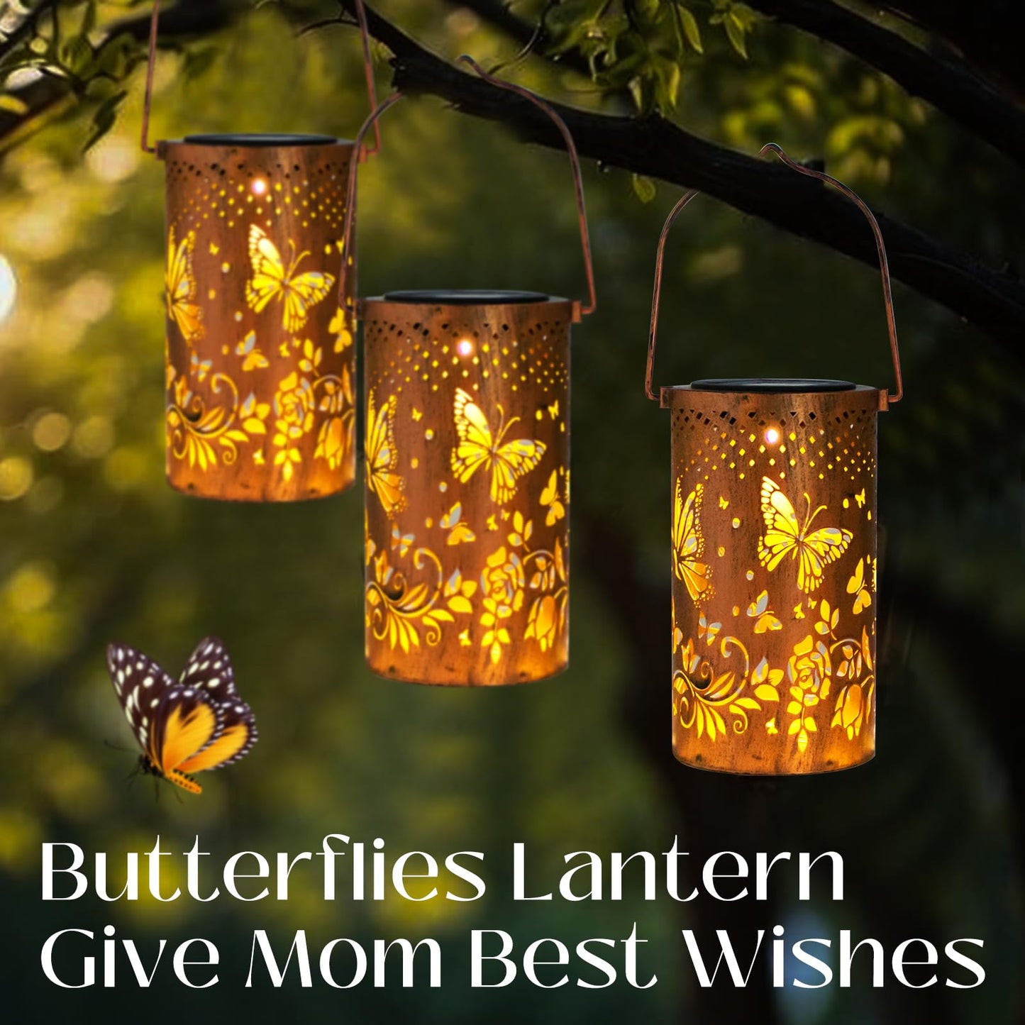 Solar Butterfly Lantern – Outdoor Garden LED Light, Waterproof Hanging Lantern for Yard, Patio & Pathway – Unique Gift for Women