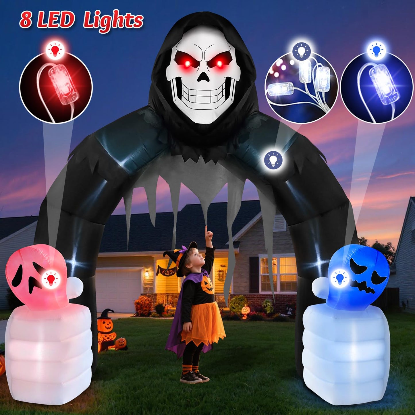 Danxilu 10FT Halloween Inflatable Grim Reaper Arch – Outdoor LED Yard Decoration for Haunted House, Garden & Party