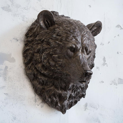 Bear Head Wall Sculpture – Large Brown Resin Animal Bust, Rustic Wall-Mounted Home Decoration (31x43x22cm)