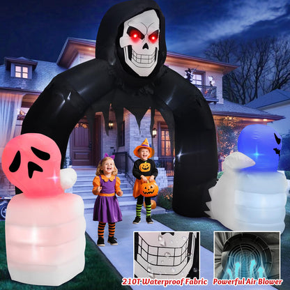 Danxilu 10FT Halloween Inflatable Grim Reaper Arch – Outdoor LED Yard Decoration for Haunted House, Garden & Party