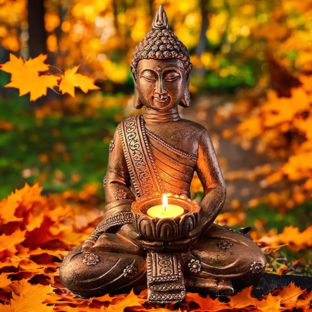 Meditating Buddha Statue – Feng Shui Resin Figurine for Home, Garden, and Zen Décor (Copper Finish)