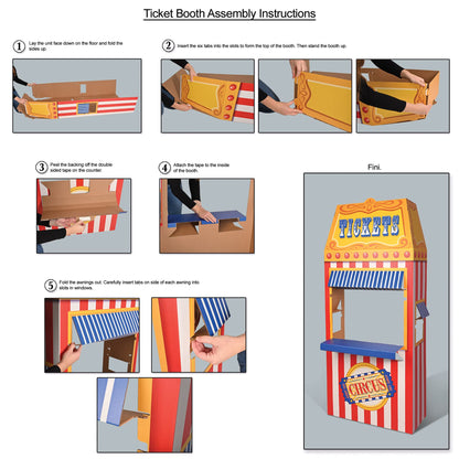 Beistle 3D Circus Ticket Booth Photo Prop – 6' Carnival-Themed Party Decoration in Red, White, Blue, Yellow & Orange