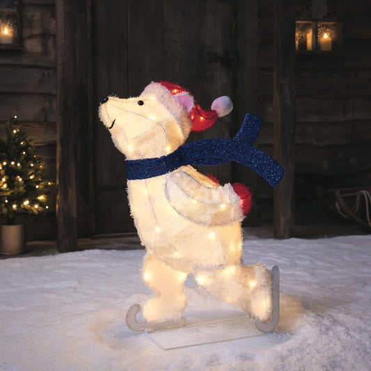 LED Skating Polar Bear Christmas Figure – 78cm Outdoor/Indoor Light-Up Decoration with Timer & Battery Power