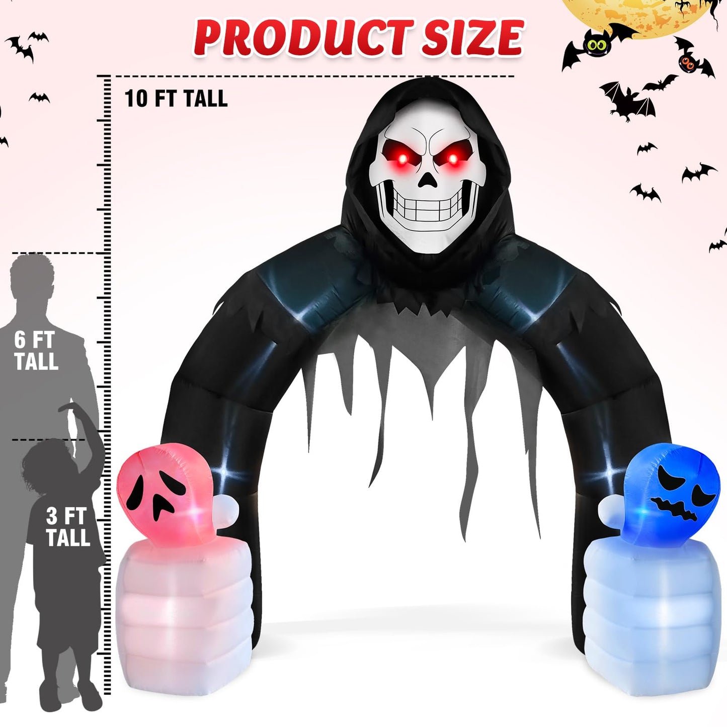 Danxilu 10FT Halloween Inflatable Grim Reaper Arch – Outdoor LED Yard Decoration for Haunted House, Garden & Party