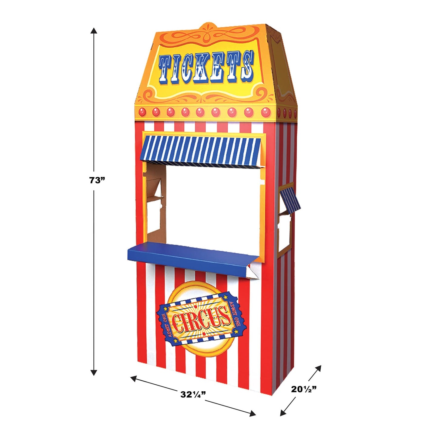 Beistle 3D Circus Ticket Booth Photo Prop – 6' Carnival-Themed Party Decoration in Red, White, Blue, Yellow & Orange